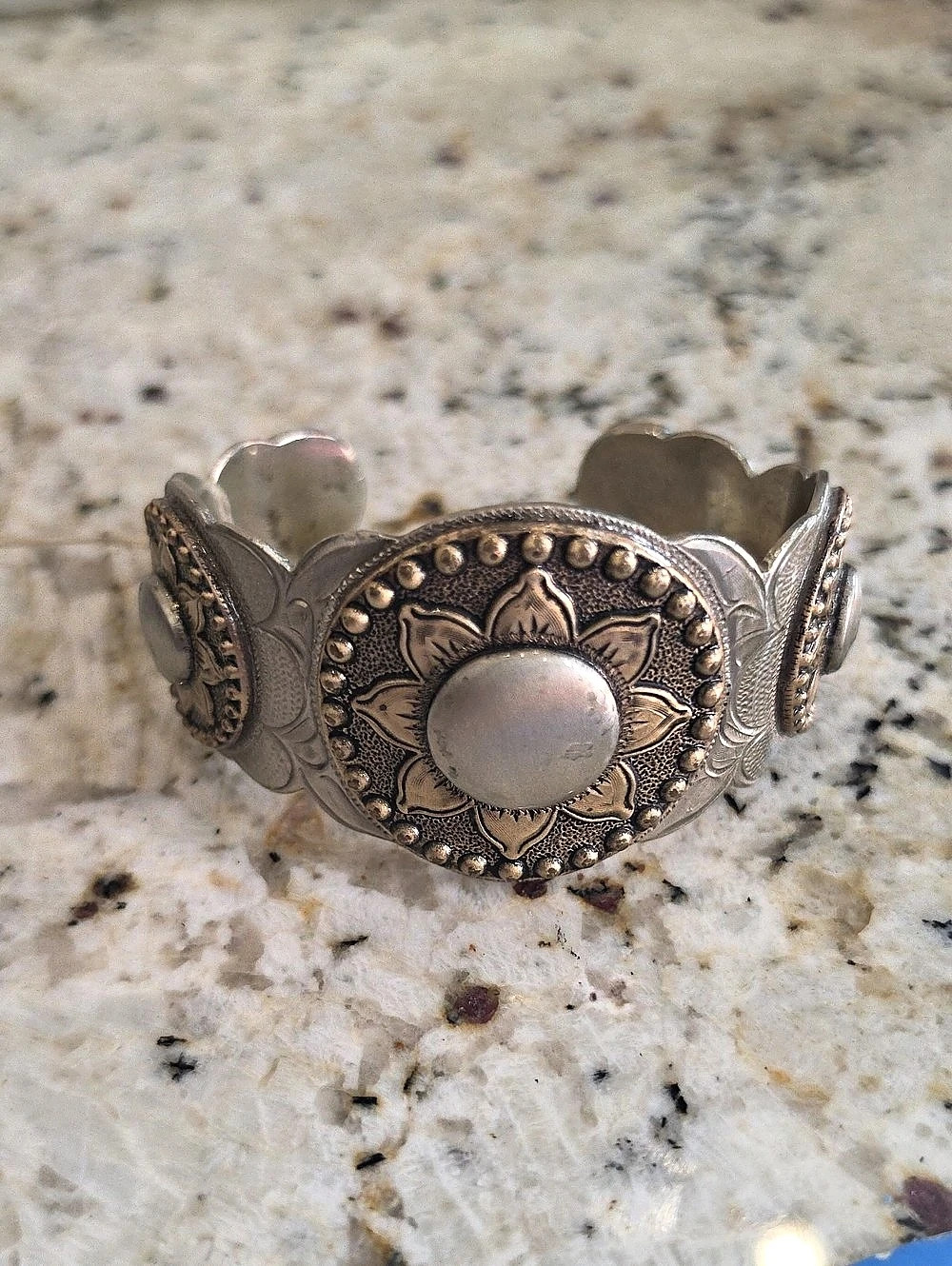 Navajo Engraved Concho Cuff Bracelet